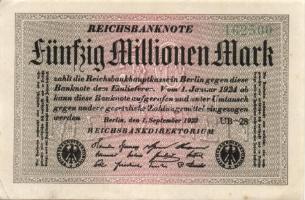 Német Birodalom / Weimari Köztársaság 1923. 50.000.000M (4x) fehér papíron, "Gitter mit 8"...