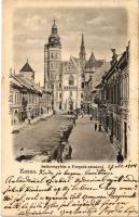 1904 Kassa, Kosice; Székesegyház a Forgách utcával, üzletek. László Béla kiadása / Cathedral, street view
