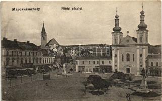 1916 Marosvásárhely, Targu Mures; Főtér, Fritsch Izsó, Lukács János üzlete, Vas kereskedés, takarékpénztár. Porjes S. Sándor kiadása / main square, shops, saving bank
