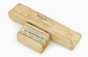 1941 Salvator Kötszergyár R.T. Mull-pólya 5x15cm / Kis kötéstípus, mindkettő Légoltalmi mentőláda felszerelés.