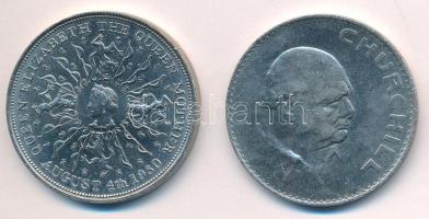 Nagy Britannia 1965. 1C Cu-Ni "II. Erzsébet / Churchill" + 1980. 25p Cu-Ni "II. Erzsé...