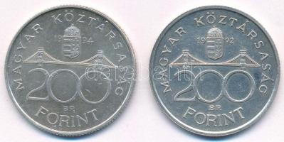1992. 200Ft Ag "MNB" + 1994. 200Ft Ag "Deák" T:AU,XF karc