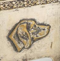 Antik asztali vadászmintás dohányzó szett, 3 db, vadászkutya- és siketfajd díszítéssel gyufatartó és...