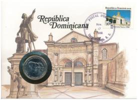 Dominikai Köztársaság 1987. 1/2P Cu-Ni érmés borítékon alkalmi bélyegzős bélyeggel, német nyelvű leírással T:UNC Dominican Republic 1987. 1/2 Peso Cu-Ni &quot;Carnation revolution&quot; in coin letter with stamp with description in German C:UNC