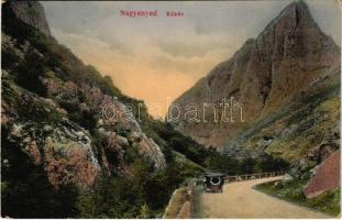 1915 Nagyenyed, Aiud; Kőközi részlet. Kiadja Földes Ede / Cheile Valisoarei / rock gorge, automobile