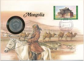 Mongólia 1980. 50M Cu-Ni felbélyegzett borítékban, bélyegzéssel, német nyelvű leírással T:XF  Mongolia 1980. 50 Möngö Cu-Ni in envelope with stamp, cancellation and a prospectus in german C:XF