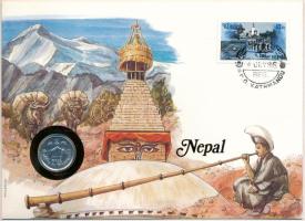 Nepál 1975. 5p, felbélyegzett borítékban, bélyegzéssel, német nyelvű leírással T:AU  Nepal 1975. 5 Paisa in envelope with stamp and cancellation, with German description C:AU