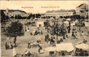 1920 Nagykanizsa, Erzsébet királyné tér, piac, Edison színház (mozi). Hirschler tőzsde kiadása