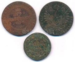 1762K 1kr Cu "Mária Terézia" + 1800B 6kr Cu "I. Ferenc" + 1812S 3kr Cu "I. ...