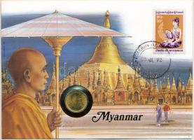 Mianmar 1983. 10p sárgaréz FAO felbélyegzett borítékban, bélyegzéssel, német nyelvű tájékoztatóval T:UNC  Myanmar 1983. 10 Pyas brass FAO in envelope with stamp, cancellation and a prospectus in german C:UNC