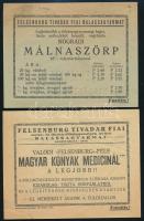 1928-1929 2db Felsenburg Tivadar Fiai 10x13cm, kétoldalas reklámlap/árlap: Magyar Konyak Medicinál ***, valamint Nógrádi Málnaszörp 65%