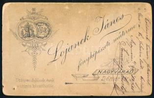 1899 Férfiportré, keményhátú fotó Lojanek János nagyváradi műterméből, ajándékozási sorokkal, 10,5×6...