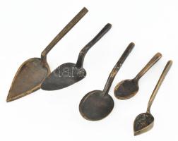 5 darab antik szobrászati öntőszerszám, bronz, h: 9-16 cm