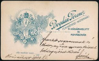 cca 1900 Férfiportré, keményhátú fotó Bogdán Ferenc (Kézdivásárhely / Kovászna) műterméből, ajándéko...