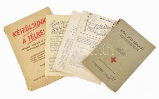 Ibrányi Alice: Házi betegápolás. A Magyar Vöröskereszt házi betegápolási tanfolyamának kézikönyve. Bp., 1942, Magyar Vöröskereszt. Kiadói tűzött papírkötés, kissé foltos, sérült borítóval, ajándékozási bejegyzéssel. + Z. Tábori Piroska: Készüljünk a télre! Időszerű tanácsok a magyar háziasszony számára. Bp., 1940, Singer és Wolfner. Második kiadás. Kiadói papírkötés, szakadt borítóval. + 3 db kis receptkiadvány: Főzzünk babot-káposztát-hajdinát; Aki a változatos étlapot szereti; Háztartásunk kincse a burgonya.