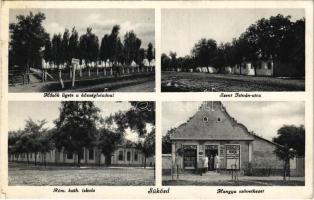 1941 Sükösd (Pest megye), Római katolikus iskola, Hősök ligete a községházával, Szent István utca, Hanyga szövetkezet üzlete és saját kiadása (EK)