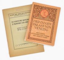 Le costume Hongrois a travers les siecles. Exposition du Musée National. Bp., 1938, Musée des Arts Décoratifs, 9+(3) p. + 24 (fekete-fehér fotók) t. Francia nyelven. Kiadói papírkötés, minimálisan sérült borítóval. + Ongaro, Max: Der Dogenpalast von Venedig. Historisch-künstlericher Führer mit Abbildungen. Venedig (Velence), 1926, Sante Giovanni Borin, 112+(2) p. Fekete-fehér képekkel illusztrálva. Német nyelven. Kiadói papírkötés, sérült borítóval.