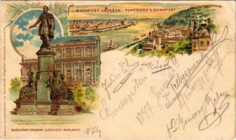 1897 (Vorläufer) Budapest, látkép, Széchenyi szobor. Magyar Automatagyár- és Kölcsönző Részvénytársaság kiadása. Art Nouvea, floral, litho (ázott / wet damage)