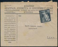 1942 Kőszegi Szappan-, Gyertya- és Vegyészeti gyár céges boríték
