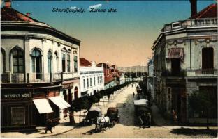 1915 Sátoraljaújhely, Korona utca, Wessely Mór üzlete (kopott sarkak / worn corners)