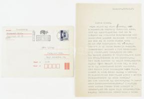 1986 Nemeskürty István (1925-2015) Kossuth nagydíjas író, irodalomtörténész autográf aláírásával ellátott gépelt levele Rába György Kossuth díjas költőnek, borítékkal