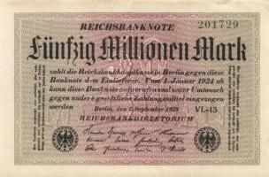 Német Birodalom / Weimari Köztársaság 1923. 50.000.000M (3x) fehér papíron, egymás utáni sorszámokka...