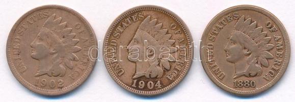 Amerikai Egyesült Államok 1880-1904. 1c bronz "Indián fej" (3xklf) T:XF,VF patina USA 1880-1904. 1 Cent bronze "Indian Head" (3xdiff) C:XF,VF patina Krause KM#90a