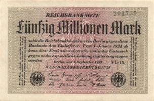 Német Birodalom / Weimari Köztársaság 1923. 50.000.000M (3x) fehér papíron, egymás utáni ill. kis ug...