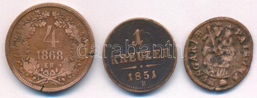 1706K-B Rézpoltúra "II. Rákóczi Ferenc" (1,46g) + 1851B 1kr Cu + 1868KB 4kr Cu T:XF-F közte ph, kis kitörés, az egyik peremén vágatok