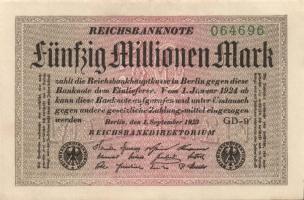 Német Birodalom / Weimari Köztársaság 1923. 50.000.000M (2x) fehér papíron, "Gitter mit 8"...