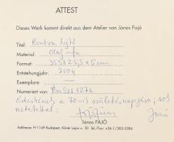 Fajó János (1937-2018): Kontra lejtő, 2004. Olaj, fa, jelzett a hátoldalán, attest és Fajó János aut...