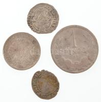 1550K-B Denár Ag "I. Ferdinánd" (0,49g) + DN K-B Denár Ag "I. Ferdinánd" (0,31g) + 1926. 1P Ag + Ausztria 1872. 10kr Ag "Ferenc József" T:VF,F közte peremhiány, patina, ph, hullámos lapka