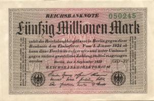 Német Birodalom / Weimari Köztársaság 1923. 50.000.000M (4x) fehér papíron, "Sterne mit einem S...