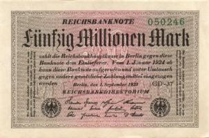 Német Birodalom / Weimari Köztársaság 1923. 50.000.000M (4x) fehér papíron, "Sterne mit einem S...