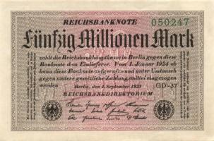 Német Birodalom / Weimari Köztársaság 1923. 50.000.000M (4x) fehér papíron, "Sterne mit einem S...