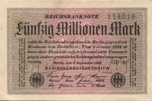 Német Birodalom / Weimari Köztársaság 1923. 50.000.000M (3x) fehér papíron, Gitter mit 8 vízjellel, egymás utáni sorszámokkal T:I-