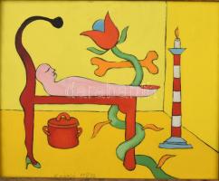 ef.Zámbó (efZámbó) István (1950-): Csont piros lábossal, 1992. Olaj, farost, jelezve középen lent, h...