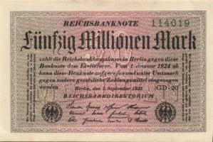 Német Birodalom / Weimari Köztársaság 1923. 50.000.000M (3x) fehér papíron, "Gitter mit 8"...