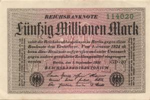 Német Birodalom / Weimari Köztársaság 1923. 50.000.000M (3x) fehér papíron, "Gitter mit 8"...