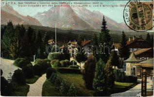 1906 Alsótátrafüred, Unter-Schmecks, Dolny Smokovec (Magas-Tátra, Vysoké Tatry); Középorom, Lomnici-csúcs. Feitzinger Ede kiadása No 961.. / villas, mountain peaks, pavillion, TCV card (EB)
