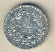 Bulgária/magyar verdejel 1892KB 5L Ag T:2/3+ juszt.