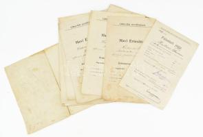 cca 1900 Soproni iskolai okmányok: bizonyítványok, Lähne-féle nevelőintézet felvételi lap stb