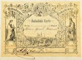 cca 1870 Ignacz Hartner soproni kovácsmester, soproni zeneegyeeüsleti oklevele címeres. Litográfia 32x23 cm Sarka foltos