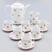 Alföldi porcelán cseresznye mintás kávés készlet. Hat személyes. Kézzel festett, jelzett, minimális kopásokkal.