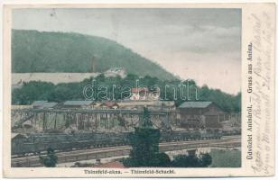 1905 Anina, Stájerlakanina, Steierdorf, Staier; Thinnfeld akna, iparvasút, gőzmozdony, vonat. Hollschütz F. kiadása / Thinnfeld-Schacht / mine, adit, industrial railway, locomotive, train