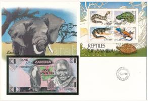 Zambia 1980-1988. 1K felbélyegzett borítékban, bélyegzéssel T:UNC Zambia 1980-1988. 1 Kwacha in envelope with stamp and cancellation C:UNC