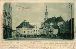 1899 (Vorläufer) Schärding, Stadtplatz, Franz Feichtinger / square, shop. J. Heindl