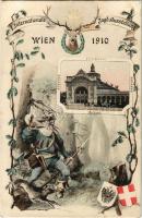 1910 Wien, Vienna, Bécs; I. Internationale Jagd-Ausstellung, Rotunde. P. Ledermann 1910. / Első nemzetközi vadászati kiállítás szecessziós lapja / 1st International Hunting Expo, Art Nouveau montage