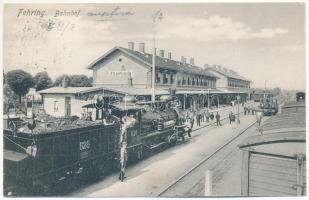 1915 Fehring, Bahnhof, Lokomotive. Verlag Jos. A. Kienreich / railway station, locomotive, Hungarian State Railways train / MÁV 275-ös sorozatú 628-as pályaszámú gőzmozdony a vasútállomáson, vonat