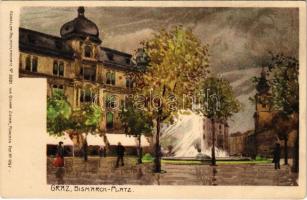 Graz, Bismarck Platz. Künstler-Heliocolorkarte No. 2891. von Ottmar Zieher litho